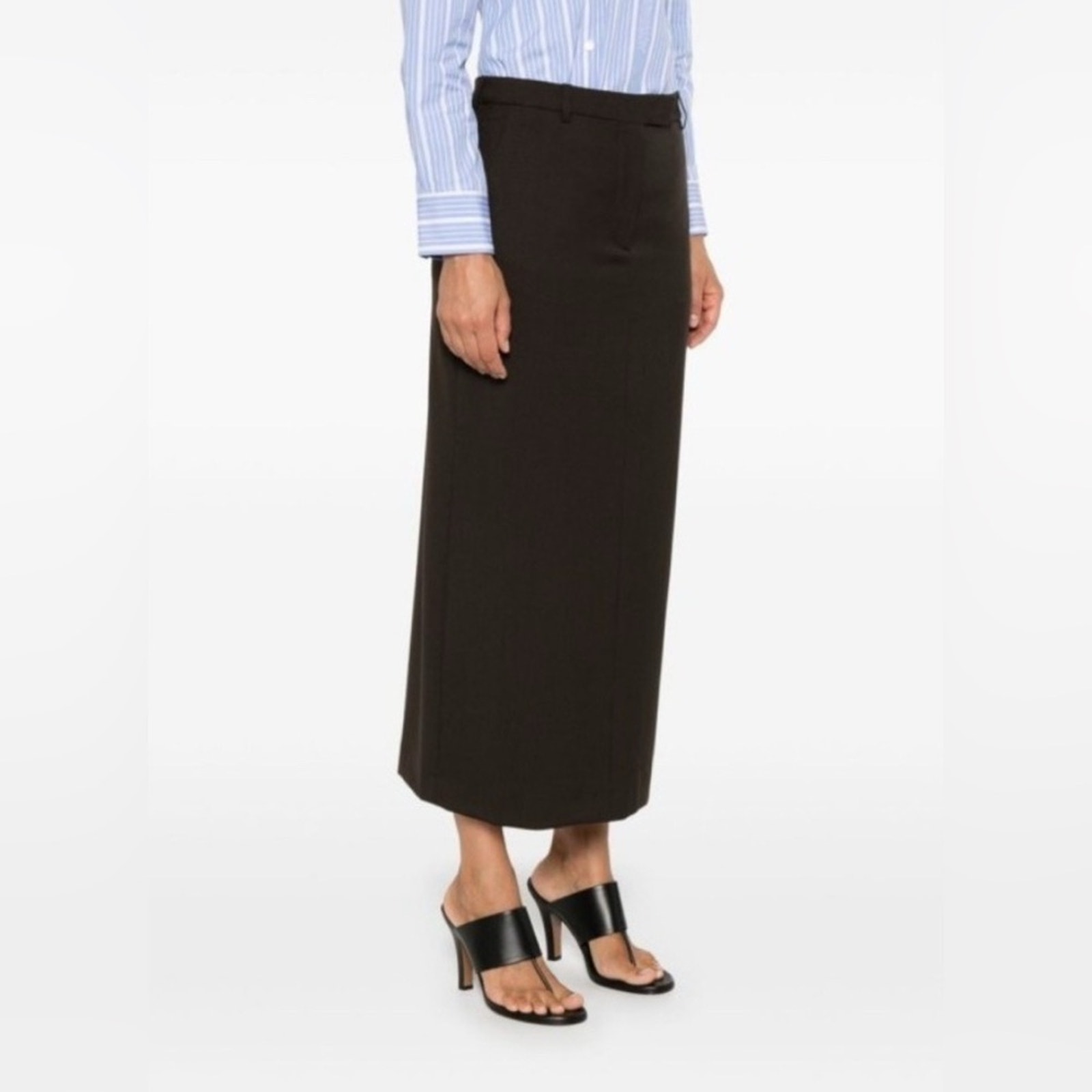 Officine Generale Coffee Brown Wool Midi Work Skirt Womens 8 New